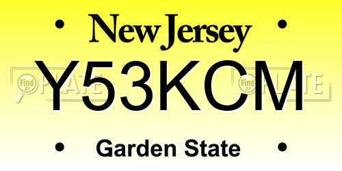 Y53KCM New Jersey License Plate