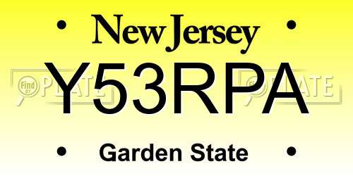 Y53RPA New Jersey License Plate