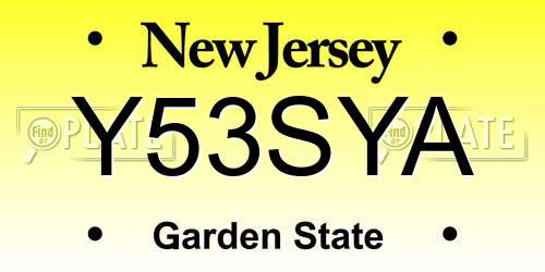 Y53SYA New Jersey License Plate