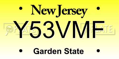Y53VMF New Jersey License Plate