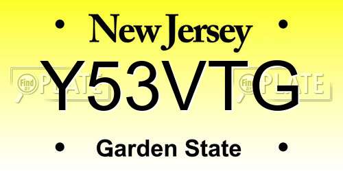 Y53VTG New Jersey License Plate