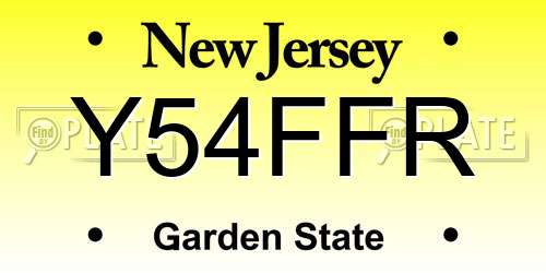 Y54FFR New Jersey License Plate
