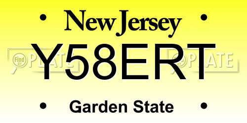 Y58ERT New Jersey License Plate