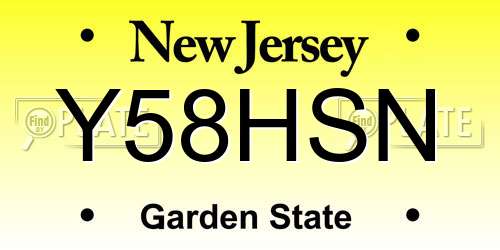 Y58HSN New Jersey License Plate