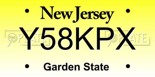 Y58KPX New Jersey License Plate