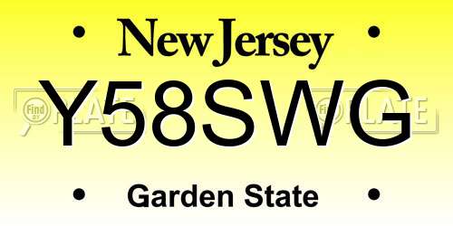 Y58SWG New Jersey License Plate