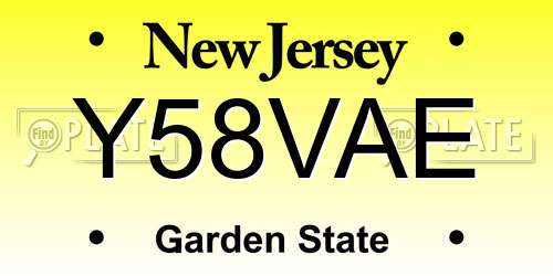 Y58VAE New Jersey License Plate