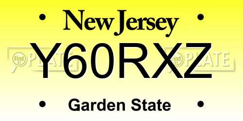 Y60RXZ New Jersey License Plate