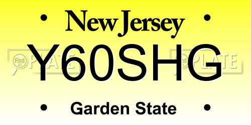 Y60SHG New Jersey License Plate