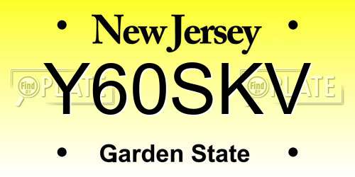 Y60SKV New Jersey License Plate