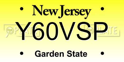 Y60VSP New Jersey License Plate