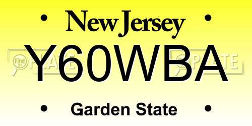 Y60WBA New Jersey License Plate