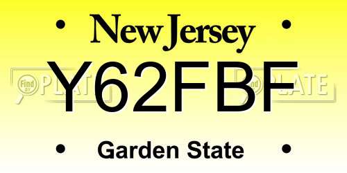 Y62FBF New Jersey License Plate