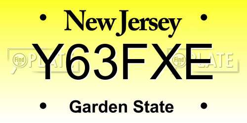 Y63FXE New Jersey License Plate