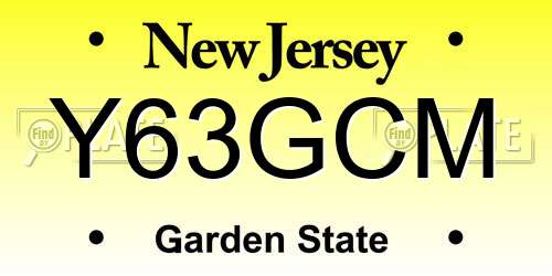 Y63GCM New Jersey License Plate