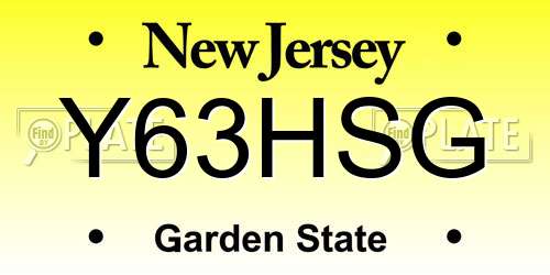 Y63HSG New Jersey License Plate