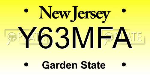 Y63MFA New Jersey License Plate