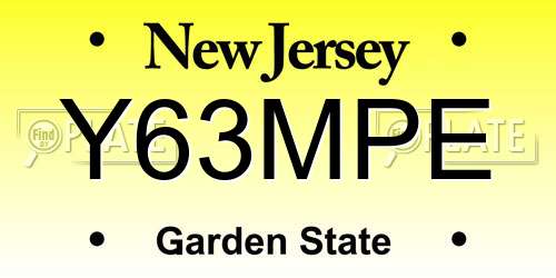 Y63MPE New Jersey License Plate