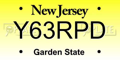 Y63RPD New Jersey License Plate