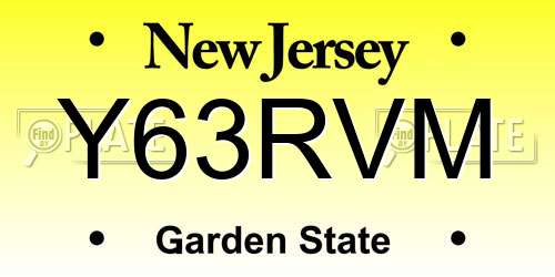 Y63RVM New Jersey License Plate
