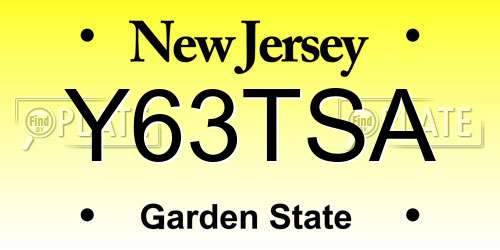 Y63TSA New Jersey License Plate
