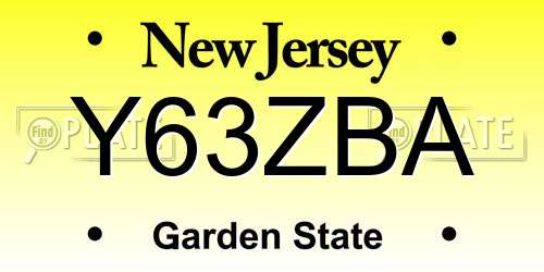 Y63ZBA New Jersey License Plate