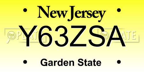 Y63ZSA New Jersey License Plate