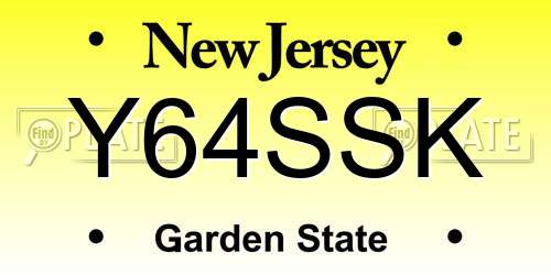 Y64SSK New Jersey License Plate