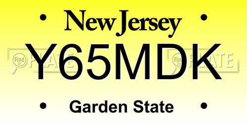 Y65MDK New Jersey License Plate