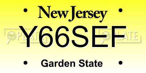 Y66SEF New Jersey License Plate
