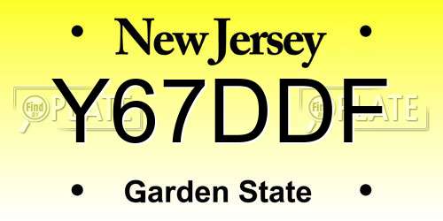 Y67DDF New Jersey License Plate