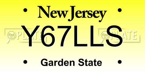 Y67LLS New Jersey License Plate
