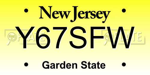 Y67SFW New Jersey License Plate