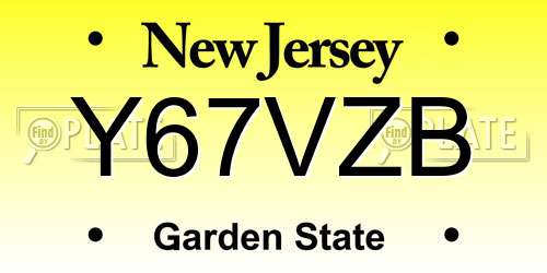 Y67VZB New Jersey License Plate