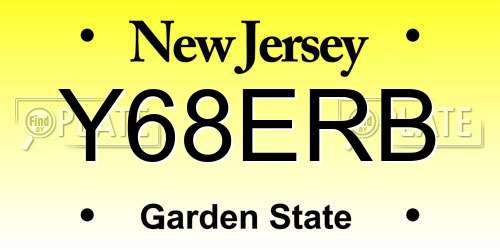 Y68ERB New Jersey License Plate