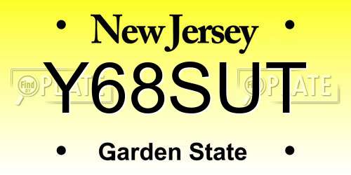 Y68SUT New Jersey License Plate