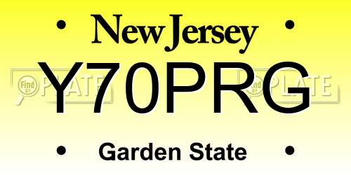 Y70PRG New Jersey License Plate