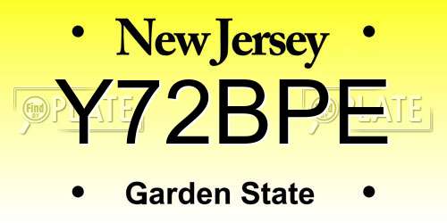 Y72BPE New Jersey License Plate