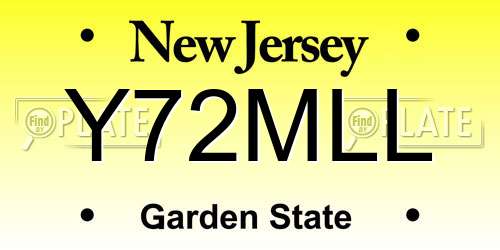 Y72MLL New Jersey License Plate