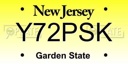 Y72PSK New Jersey License Plate