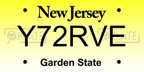 Y72RVE New Jersey License Plate