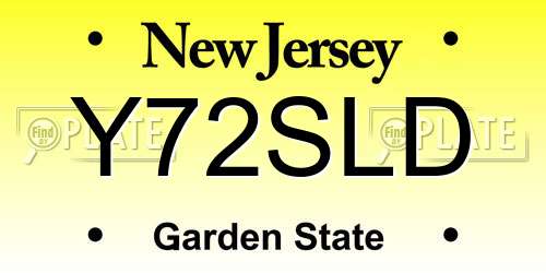 Y72SLD New Jersey License Plate