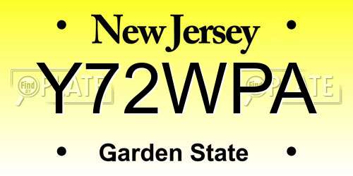 Y72WPA New Jersey License Plate