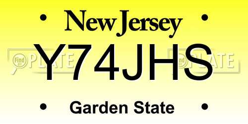 Y74JHS New Jersey License Plate