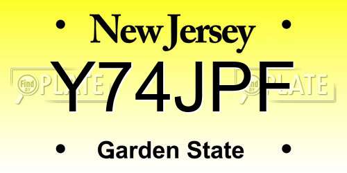 Y74JPF New Jersey License Plate