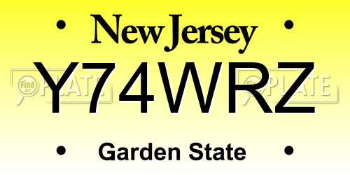 Y74WRZ New Jersey License Plate