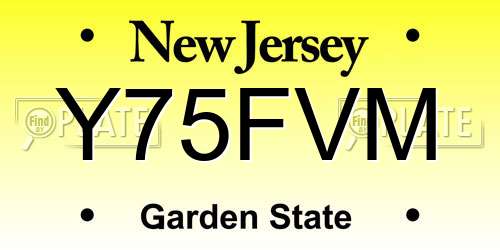 Y75FVM New Jersey License Plate