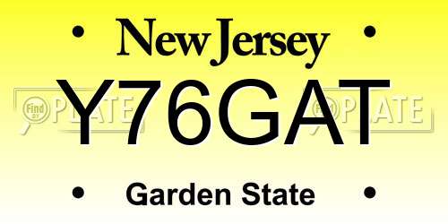Y76GAT New Jersey License Plate