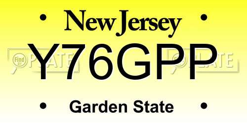 Y76GPP New Jersey License Plate