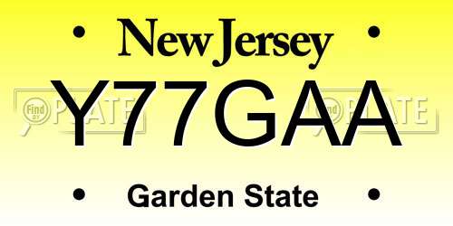 Y77GAA New Jersey License Plate
